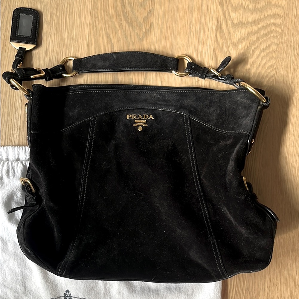 AUTHENTIC Prada Black Suede Shoulder Bag w/ authenticity card and dust bag